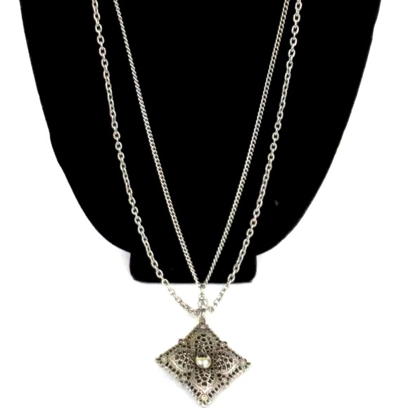 Vintage Whiting & Davis Filigree Ornate Pendant Necklace Flower Cross - Picture 1 of 7